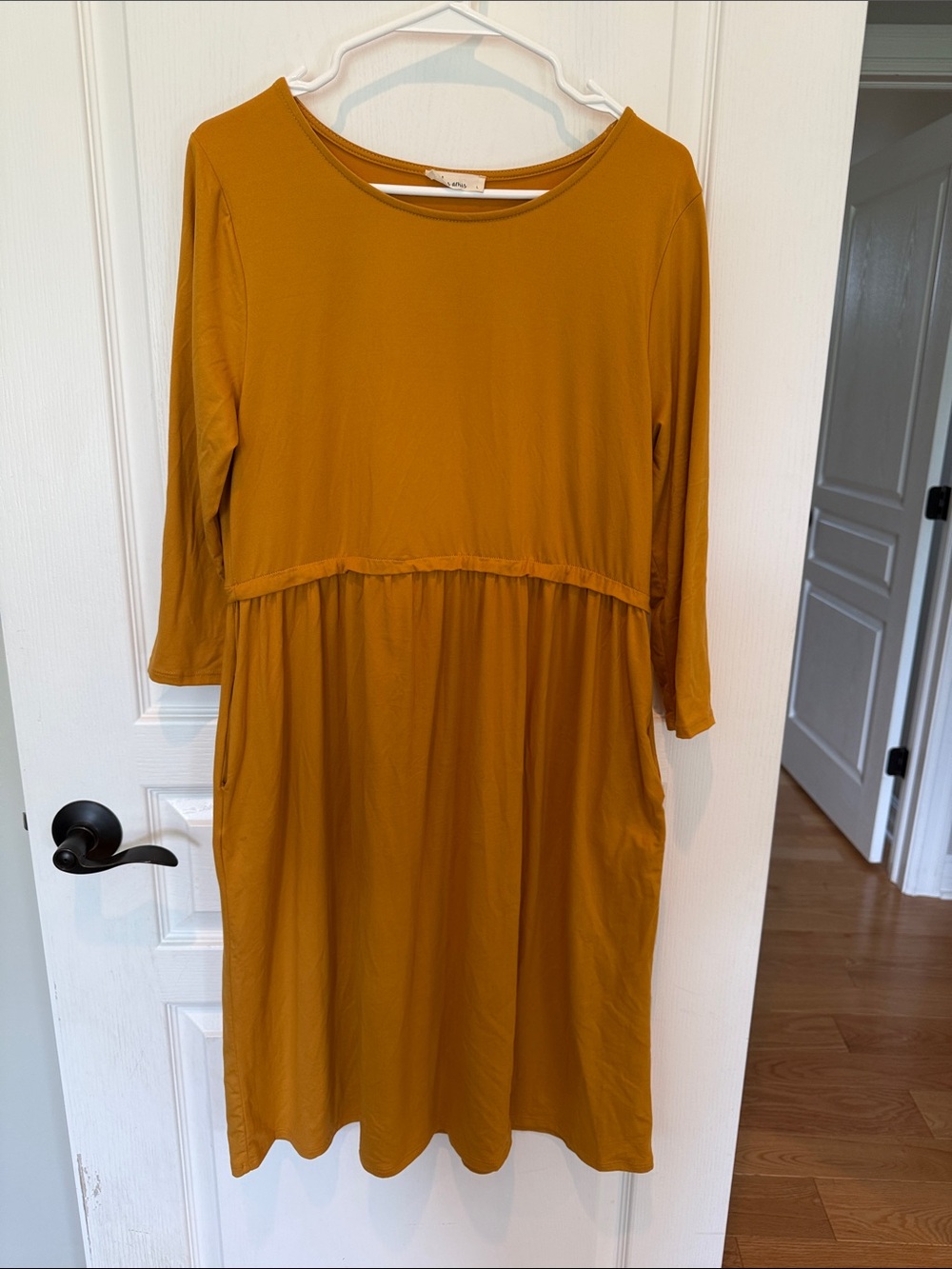 Relaxed Mustard Long-Sleeve Midi Dress by